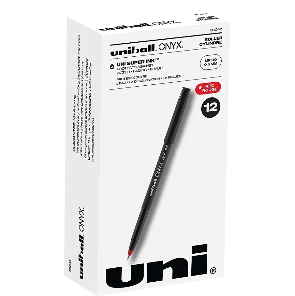 uniball Onyx Rollerball Pen, Micro Point, 0.5mm, Red Ink, Dozen (60042)