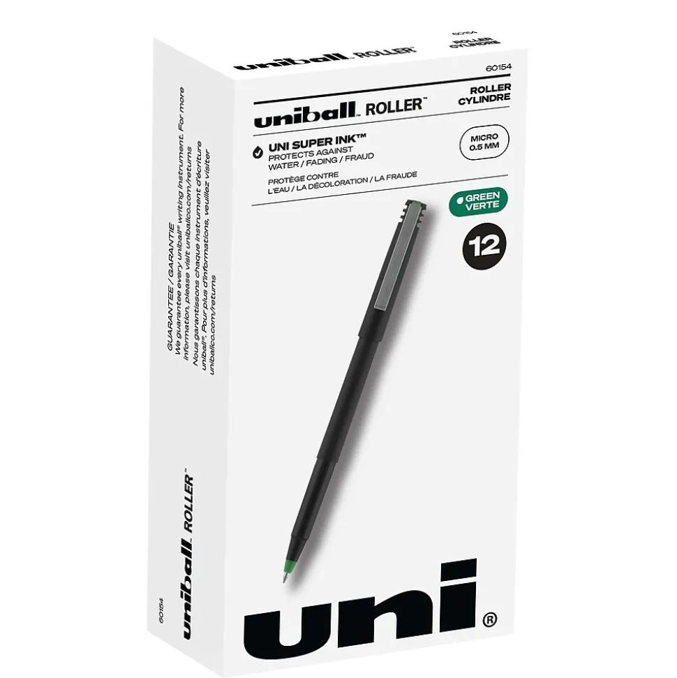 uniball Roller Pen, Micro Point, 0.5mm, Green Ink, Dozen (60154)