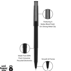 uniball Roller Rollerball Pens, Micro Point, 0.5mm, Black Ink (60151)