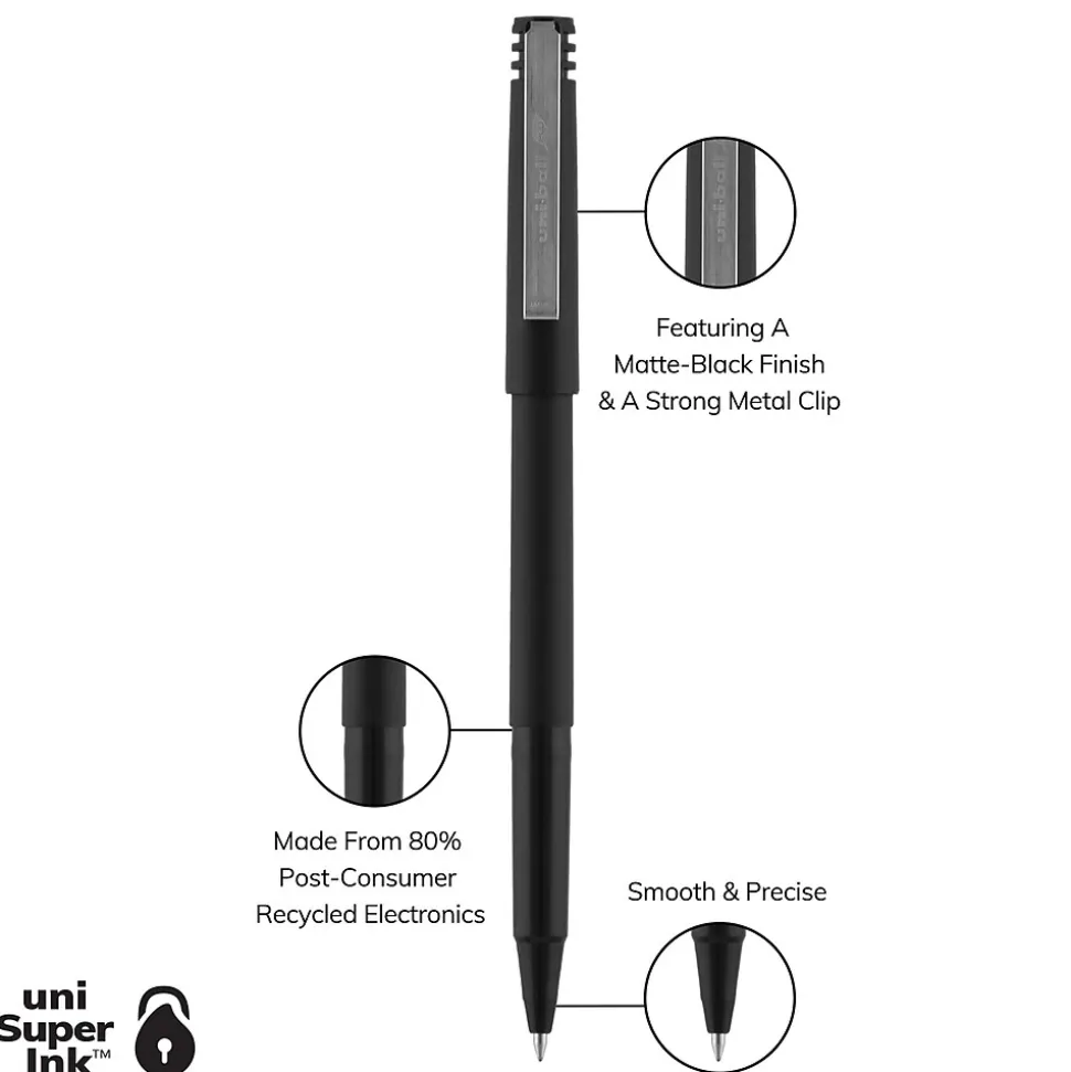 uniball Roller Rollerball Pens, Micro Point, 0.5mm, Black Ink (60151)