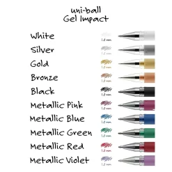 uniball Signo Gel Impact Pens, Bold Point, 1.0mm, Silver Ink (60658)