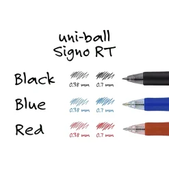 uniball Signo RT Gel Pens, Medium Point, 0.7mm, Black Ink, Dozen (65940)