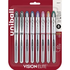 uni-ball Vision Elite Rollerball Pens, Micro Point, Assorted Colors Ink, 8 Pack (58092)
