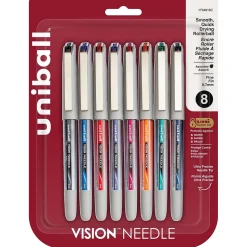 uni-ball Vision Needle Rollerball Pens, Fine Point, 0.7mm, Assorted Ink, 8/Pack (1734916)