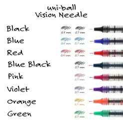 uni-ball Vision Needle Rollerball Pens, Fine Point, 0.7mm, Assorted Ink, 8/Pack (1734916)