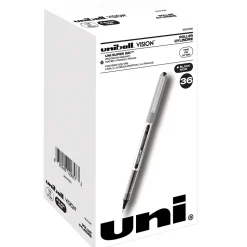 uniball Vision Rollerball Pens, Fine Point, 0.7mm, Black Ink, 36/Pack (1921066)