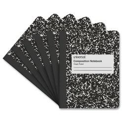 Universal Composition Notebooks, 9.75" x 7.5", Quad, 100 Sheets, Black, 6/Pack (UNV20957)