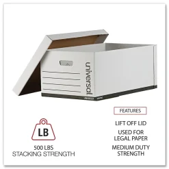 Universal Medium Duty Corrugated File Box with Lift Off Lid, Legal Size, White, 12/Carton (UNV95221)