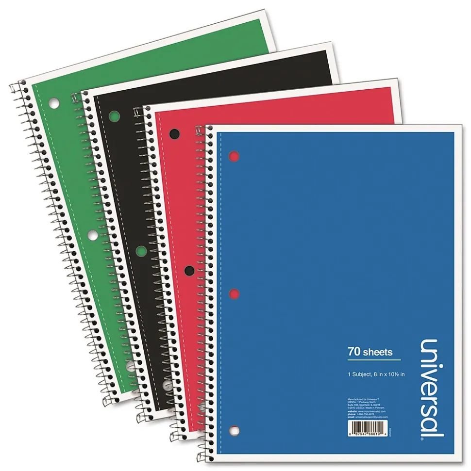 Universal 1-Subject Notebooks, 8" x 10.5", Law, 70 Sheets, Assorted Colors, 4/Pack (UNV66624)