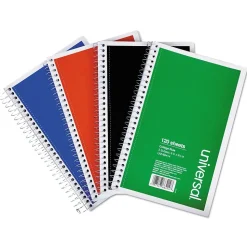 Universal Wirebound Notebook, 3 Subjects, Medium/College Rule, Assorted Colors, 9.5 x 6, 120 Sheets, 4/Pack (UNV66414)