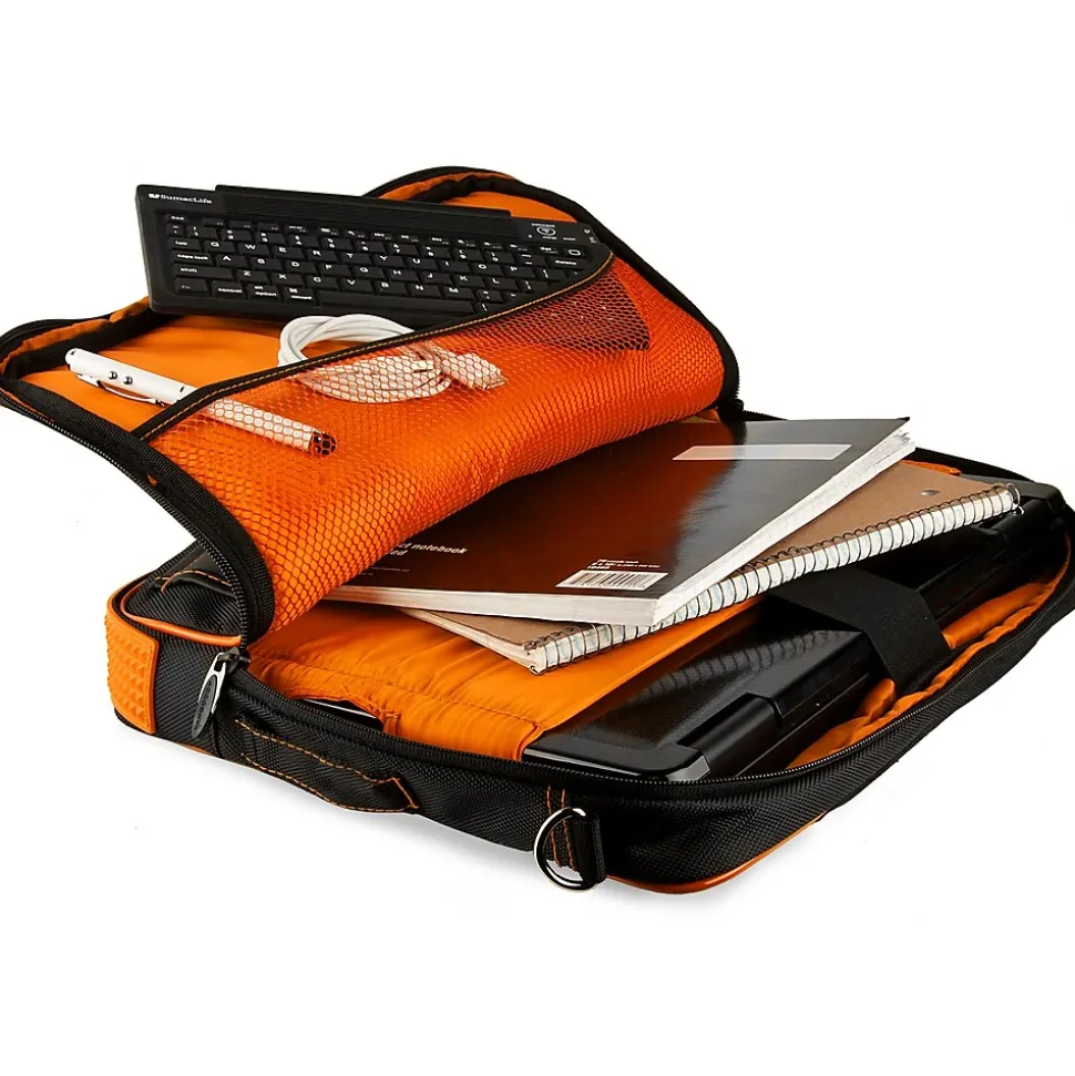 Vangoddy Office Busines Travel 12" Nylon Water Resistant Laptop Bag, Black/Orange (PT_000001242)