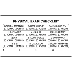 Veterinary Examination Labels, Physical Exam Checklist, White, 1.75 x 3.25 inch, 500 Labels
