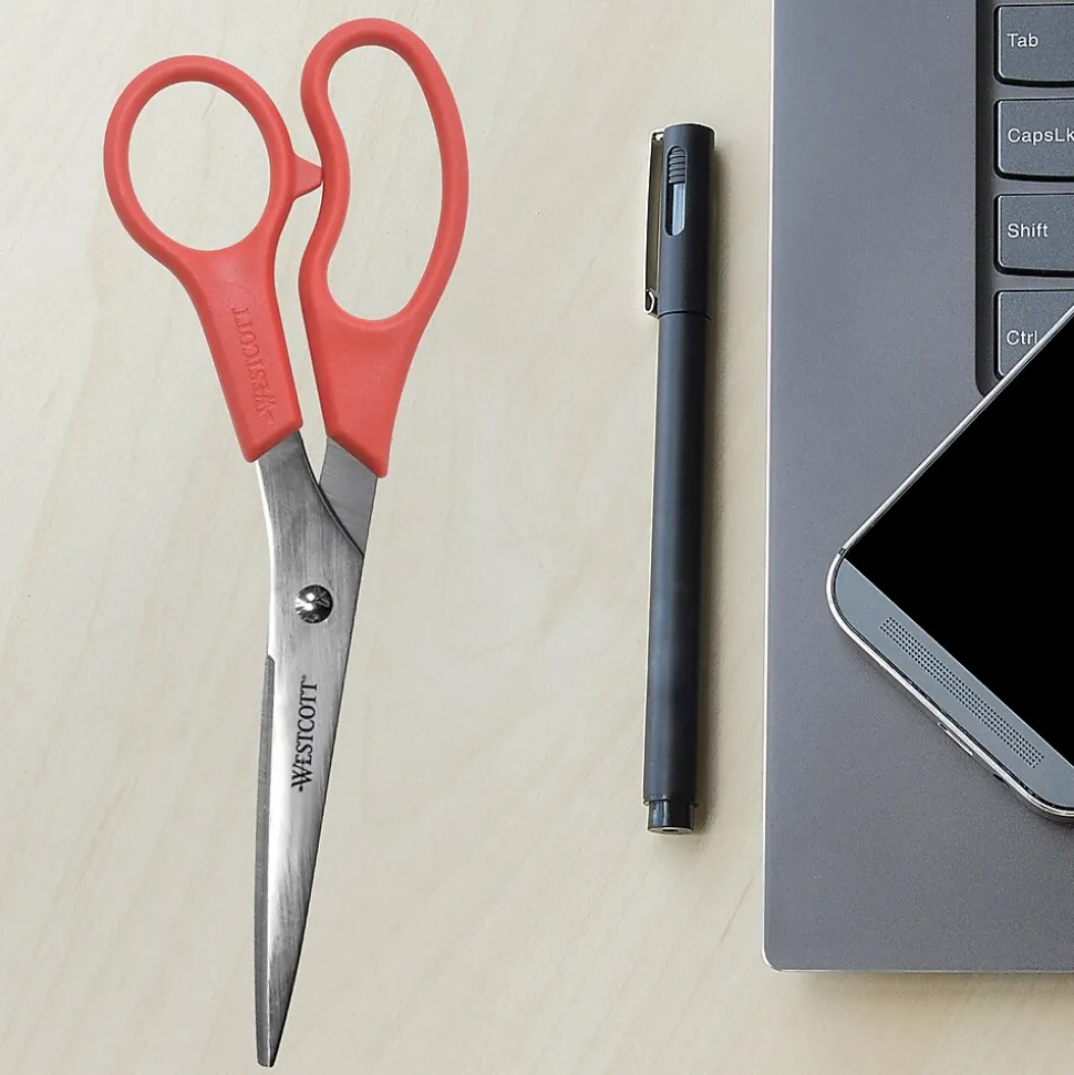 Westcott All Purpose Value 8" Stainless Steel Standard Scissors, Pointed Tip, Red (40618)