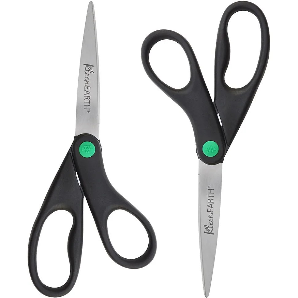 Westcott KleenEarth 8" Stainless Steel Scissors, Pointed Tip, Black, 2/Pack (15179)