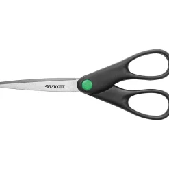 Westcott Straight KleenEarth 7" Recycled Stainless Steel Standard Scissors, Pointed Tip, Black (44218)