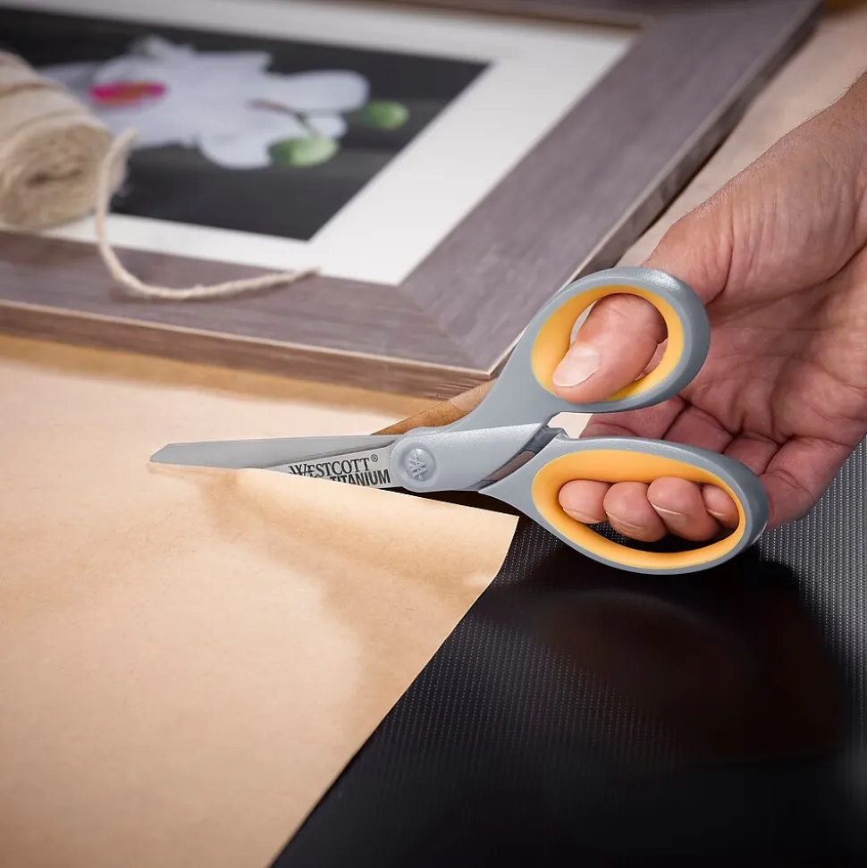 Westcott Titanium Bonded 8" Titanium Multi-Purpose/Heavy Duty Scissor, Pointed Tip, Gray/Yellow, 3/Pack (17532)