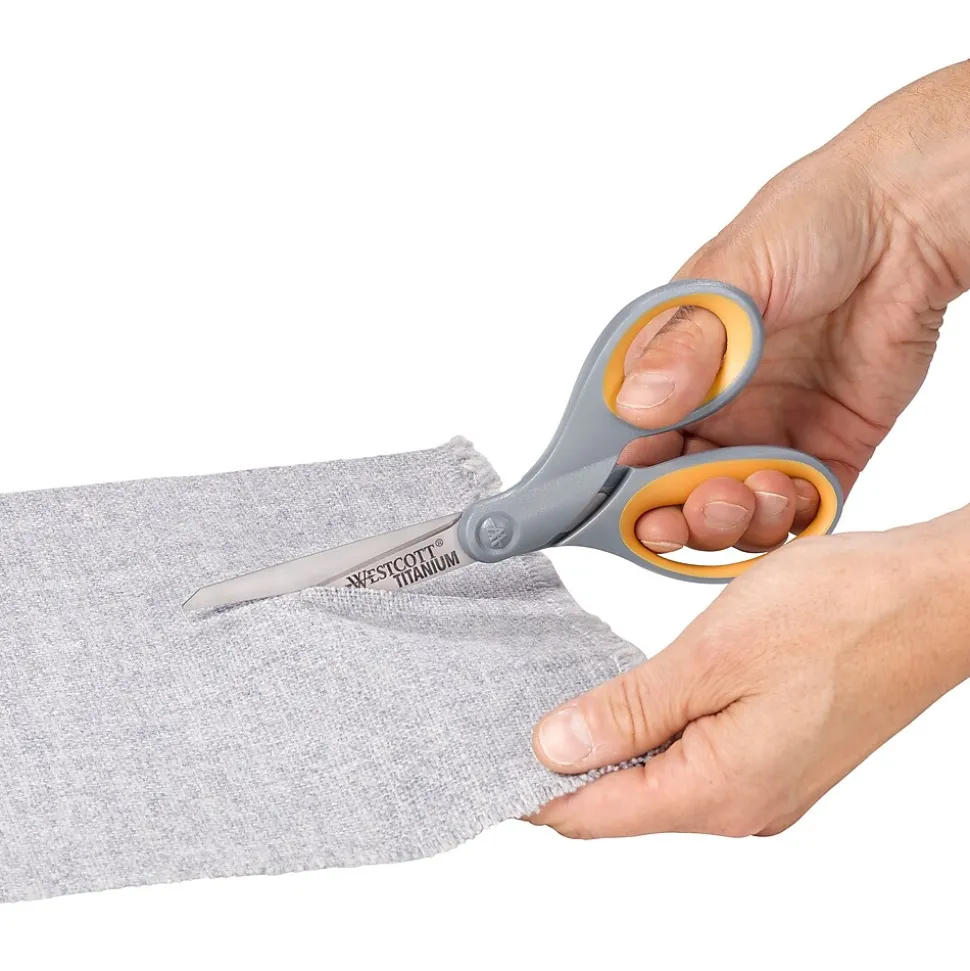 Westcott Titanium Bonded 8" Titanium Multi-Purpose/Heavy Duty Scissor, Pointed Tip, Gray/Yellow, 3/Pack (17532)