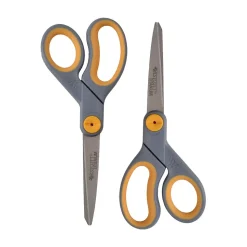 Westcott Titanium Bonded 8" Titanium Heavy Duty General Purpose Scissor, Sharp Tip, Gray/Yellow, 2/Pack (13901)