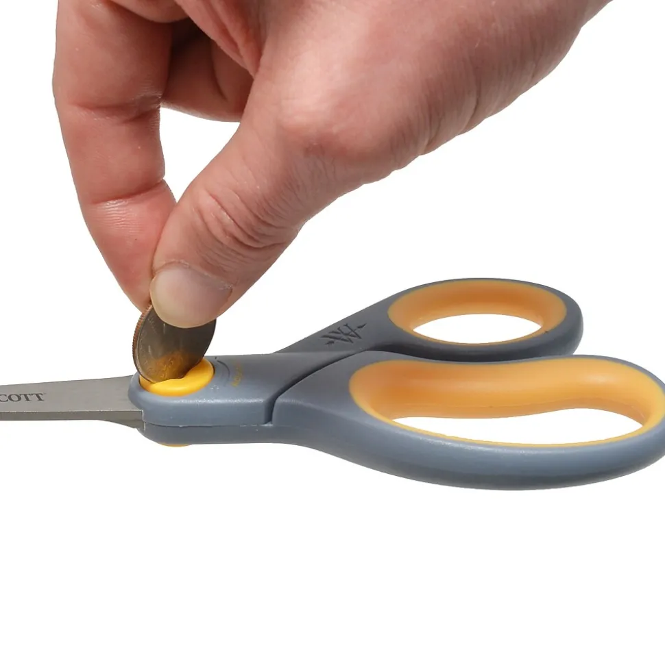 Westcott Titanium Bonded 8" Titanium Heavy Duty General Purpose Scissor, Sharp Tip, Gray/Yellow, 2/Pack (13901)