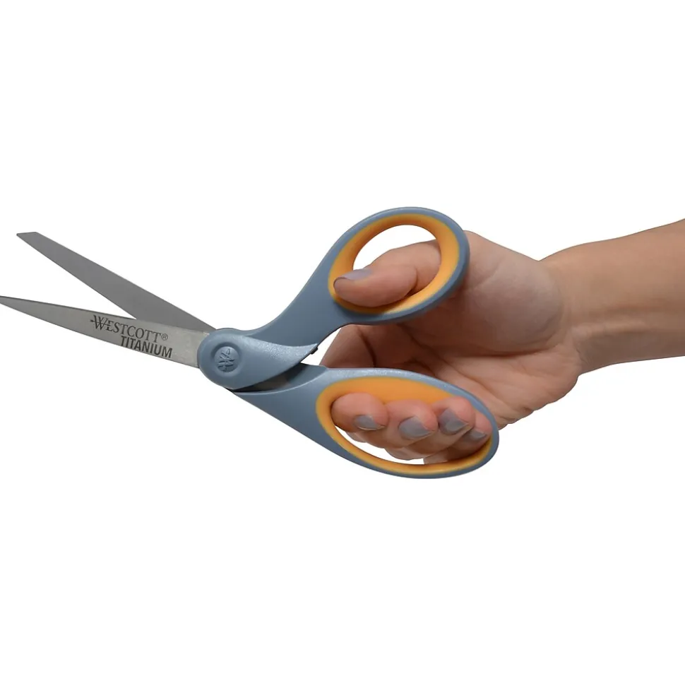 Westcott Titanium Bonded 8" Titanium Heavy Duty General Purpose Scissor, Sharp Tip, Gray/Yellow (13731)