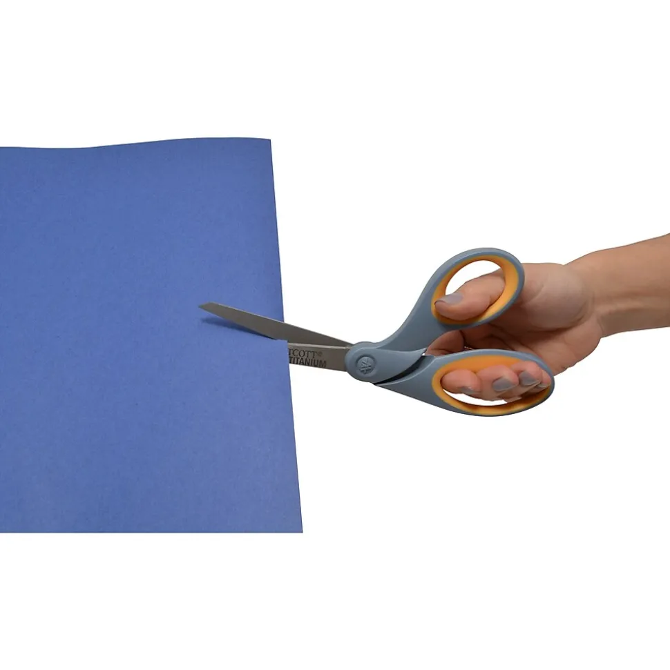 Westcott Titanium Bonded 8" Titanium Heavy Duty General Purpose Scissor, Sharp Tip, Gray/Yellow (13731)