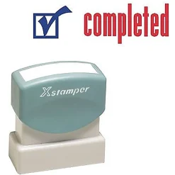 Xstamper 2-Color Title Stamps, "COMPLETED" Blue/Red Ink (036030)