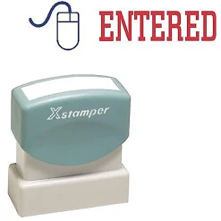 Xstamper 2-Color Title Stamps, "ENTERED" Blue/Red Ink (036031)