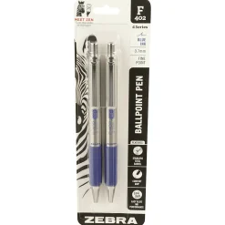 Zebra F-402 Retractable Ballpoint Pen, Fine Point, 0.7mm, Blue Ink, 2 Pack (29222)
