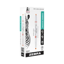 Zebra MILDLINER Double-Ended Creative Highlighter, Chisel/Bullet Tip, Vermilion, 6/Pack (78230R)