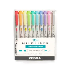 Zebra Mildliner Twin Tip Highlighters, Bullet/Chisel Tip, Complete Assorted, 10/Pack (78101)