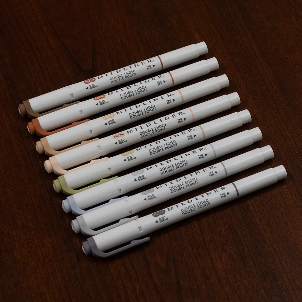 Zebra Mildliner Twin Tip Highlighters, Bullet/Chisel Tip, Neutral Assorted, 8/Pack (78208)