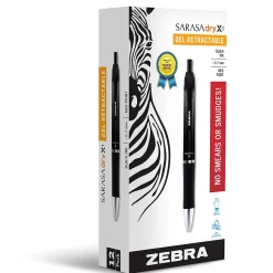 Zebra Sarasa Dry X1 Retractable Gel Pen, Medium Point, 0.7mm, Black Ink, Dozen (45610)