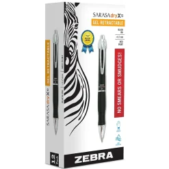 Zebra Sarasa Dry X10 Retractable Gel Pen, Medium Point, 0.7mm, Black Ink, Dozen (42610)