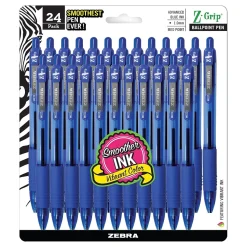 Zebra Z-Grip Retractable Ballpoint Pens, Medium Point, 1.0mm, Blue Ink, 24/Pack (ZEB12225)
